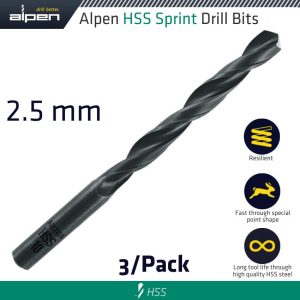 HSS SPRINT DRILL BIT 2.5MM 3/PACK