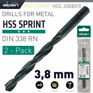 HSS SPRINT DRILL BIT 3.8MM 2/PACK